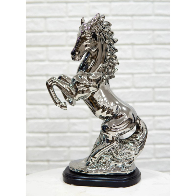 Modern Chic Silver Plated Ceramic Endor Rearing Prancing Equine Horse
