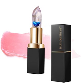 BLUE LOVE Color Changing Flower Lipstick, Jelly Temperature Change Clear Lipstick with Flower Inside, Hydrating Moistrurizer Lip Balm Long Lasting Chapstick Nourishing Lip Gloss for Dry Lips (Blue)