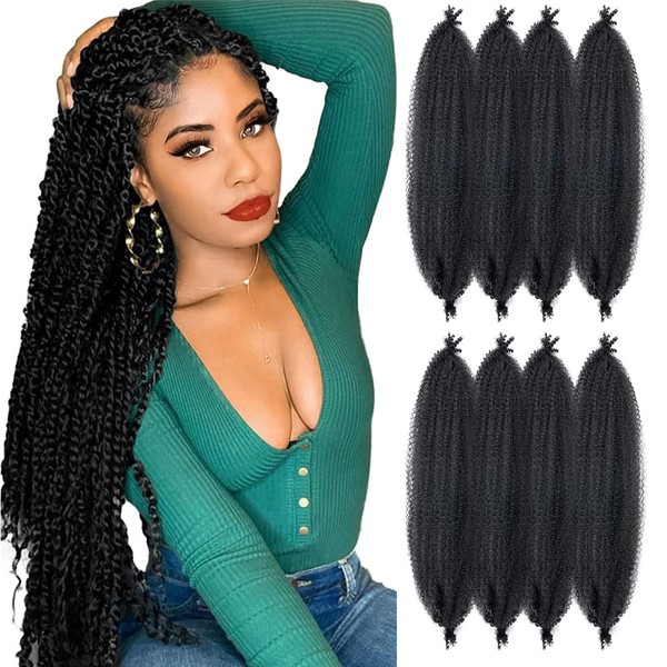 18 Inch 8 Packs Pre-Separated Springy Afro Twist Hair Synthetic Marley Crochet Braiding for Distressed Soft Locs Extension for Black Women (18 inch, 1B)