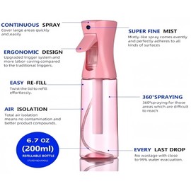 Hair Brush Set with Continuous Spray Bottle，Slick Back Hair Brush Back Brushing, Combing, Slicking Hair (PINK)