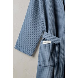 PandaHome Bathrobe 100% Cotton Waffle Fabric Travel Bathrobe for Men and Women, Soft, Absorbent and Lightweight Spa Bathrobe, pigeon blue