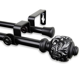 Maykoosh Baroque Brilliance Home Decorative Window Double Curtain Rod 28-48 Inch Black, Includes Mounting Hardware, Projection Brackets, Brackets, 28" Lx4 Wx4 H