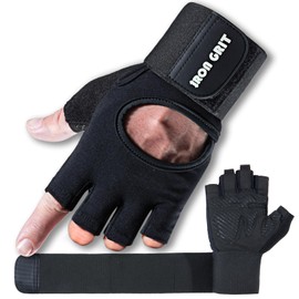 Iron Grit Weight Lifting Gloves,for Men and Women, Workout Gloves with Wrist Support for Exercise, Weightlifting, Training, Pull-ups Breathable and Snug fit (Black, Medium)