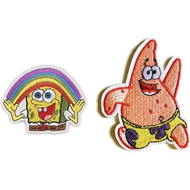 Sponge Cartoon Bob and Patrick Best Friends Characters Embroidered Iron on Patch Set of 2
