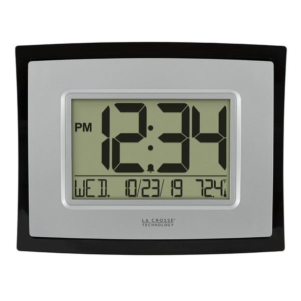 La Crosse Technology WT-8002U Digital Wall Clock, Silver, Black