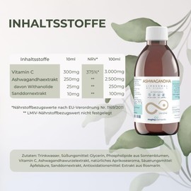 Mighty Elements Liposomal Ashwagandha 250 mg + Vitamin C 300 mg, 250 ml Liquid, 25 Servings, Vegan, High Bioavailability, High Dose