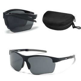 FEISEDY B1291 Sunglasses, Sports Sunglasses, Folding, UV400, UV Protection, Windproof, Goggles, Ultra Lightweight, Bicycle Driving, Night Sunglasses, black frame gray lens