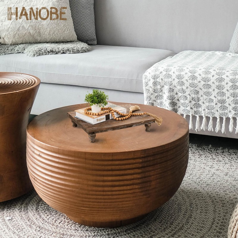 Hanobe Wooden Riser Decorative Tray: Farmhouse Wood Pedestal Display Stand