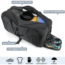 NUBILY Travel Duffle Holdall Bag Men Overnight Weekend Gym Sport Bag Women Black
