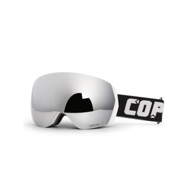 COPOZZ H2 Ski Goggles, Hyperbolic OTG Snow Goggles, Anti-Fog and UV Protection, Interchangeable Lens, Snowboard Goggles for Adults, Men, Women, Black Frame, Silver Lens (VLT 8.8%)