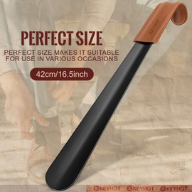 KEYHOT Long Shoe Horn Metal - 16.5 Inch Shoehorn Long Handled - Shoe Horns Long Handle Stainless Steel for Seniors Man Women Kids Boots (Black)