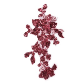 SUNMOVE Embroidery Sequin Lace Applique Sewing Flower Fabric Collar Patch for Wedding Gown Dress Bridal DIY Crafts(Wine