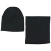 Alkato Unisex Beanie Hat and Scarf Set Plain, Black ribbed