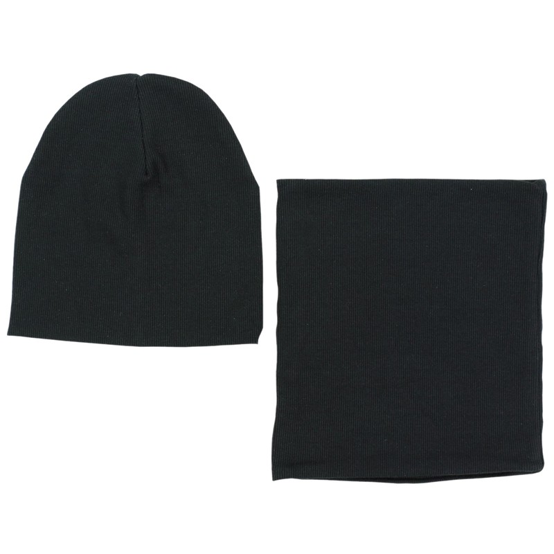 Alkato Unisex Beanie Hat and Scarf Set Plain, Black ribbed