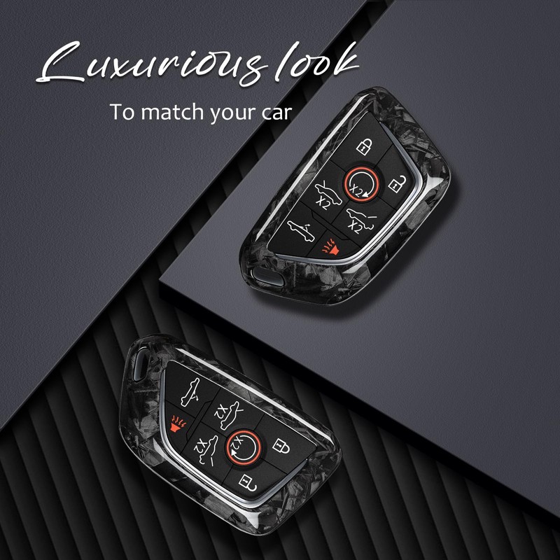 Upgraded Forged Black Key Fob Cover with Keychain Compatible with