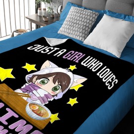 Microfiber Flannel Throw Blanket Just A Girl Who Loves Anime and Ramen Super Soft Cozy Lightweight Summer Quilt Perfect for Bed Sofa-50"x40" Small for Kids