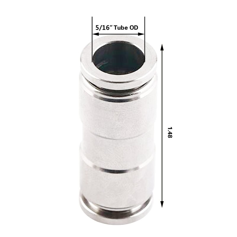 5/16 Union Straight Push to connect fittings Stainless Steel Pneumatic