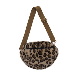 Fuzzy Fanny Pack for Women Faux Fur Belt Bum Bag Small Casual Crossbody Purse Waist Packs Leopard Print Travel Bags