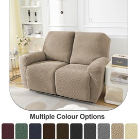 NORTHERN BROTHERS Reclining Loveseat Cover, Stretch Loveseat Recliner Covers 2 Seater Loveseat Covers for Reclining Loveseat with Storage Pockets Soft Double Recliner Cover for Kids, Pet, Khaki