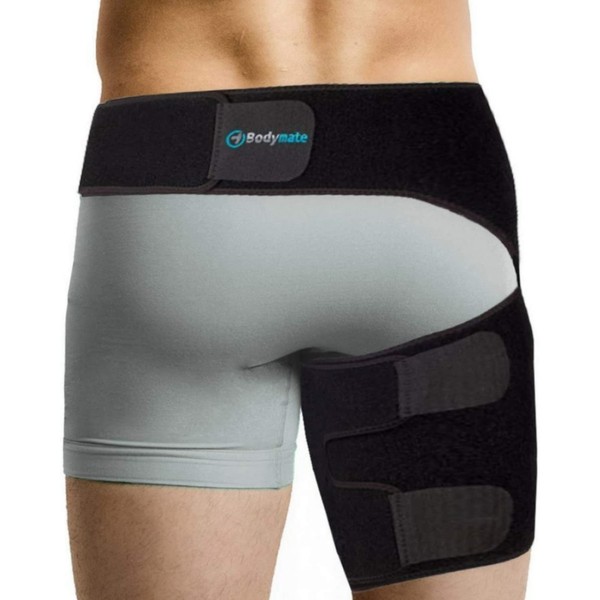 BODYMATE Compression Brace for Hip, Sciatica Nerve Pain Relief Thigh Hamstring, Quadriceps, Joints, Arthritis, Groin Wrap for Pulled Muscles, Hip Strap, Sciatica Brace/SI Belt