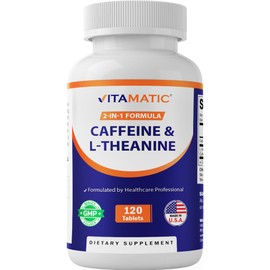 Vitamatic L-Theanine 200mg with Caffeine 100mg – 120 Vegetarian Tablets Nootropic Supplement for Focused Energy & Mental Clarity