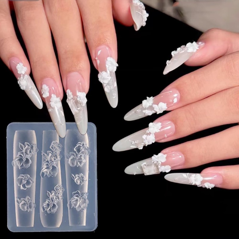 LIFOOST Flower Silicone Nail Molds Carving Template Floral Casting Molds
