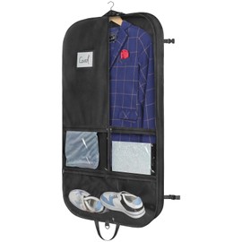 KEEGH 40 Inch Kids Garment Bags for Dance Costumes, 3 Medium Clear Zipper Pockets and 2 Back Zippered Pockets for Hanging Clothes, Travel Storage - Black