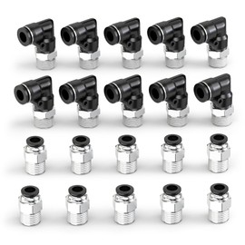 ERGAOBOY Pack of 10 Black Angle and Straight Combination 6 mm Pipe OD x 1/8 Inch BSP Thread Push Lock Pneumatic Quick Fittings Push Lock, PC6-01+PL6-01