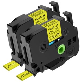 NineLeaf 2 Pack Compatible Label Tape Replacement for Brother P-Touch Black on Yellow 23.6mm 0.92'' HSe-651 HSe651 HS-651 HS651 Heat Shrink Tubes Work for Ptouch PT-D800W D600 P710BT P750W P900W