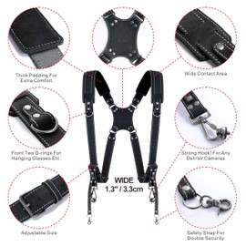 Padwa Lifestyle Black Frosted Dual Camera Harness Strap with Padded for Two Cameras -Full Grain Leather Dual Camera Harness,Multi Camera Gear for DSLR/SLR Strap,Double Camera Harness for Photographers