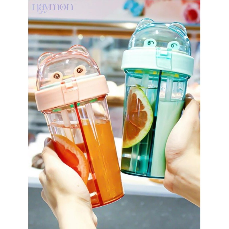 Naymon Botella Cilindro Agua 420ml Kawaii Infantil Popote Portatil