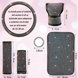 AZULDIMEN Conjunto de Cubiertas de Volante con pedrería, Conjunto de Accesorios para automóvil con pedrería de 8 Piezas, Cubierta de Volante con pedrería Que se Ajusta a 38cm. (Multi-Color)