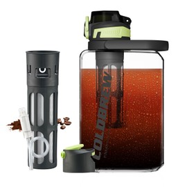 Cold Brew Coffee Maker, 68oz Iced Coffee Pitcher with Filter, 2 Pour Spout Lids for Ice Coffee Tea, Airtight & Leak-Proof Coffee Barrel(Black)