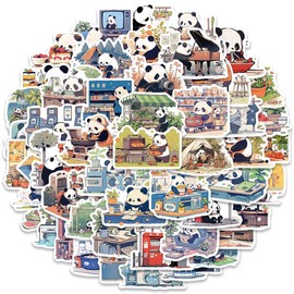 50pcs Panda's Day Stickers, Vinyl Waterproof Cute Animals Sticker Packs for Boys Girls Teenagers, Kawaii Panda Decals for Books Cell Phones Laptops Guitar Skateboards