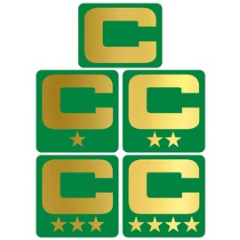 Light Green Team Color C Captain Patch Style Vinyl Football Helmet Decal - Set of 5 Helmet Decals - Pick Your Color (Metallic Gold)