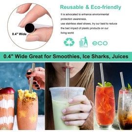 Vinaco Stainless Steel Smoothie Straws, 0.4'' Extra Wide Reusable Metal Drinking Straws for Milkshake, Smoothie, Beverage, Set of 6 with 1 Cleaning Brush (3pcs 10.5'' Bent |3pcs 8.5'' Straight)