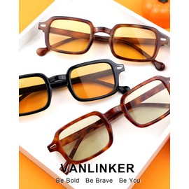 VANLINKER Retro Rectangle Sunglasses for Women Men Trendy Small Square Vintage Shades VL9749,Tortoise/Green