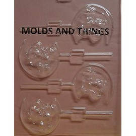 BEAR ON HALF MOON LOLLY Chocolate Candy Mold With Candy Making Instruction -set of 3