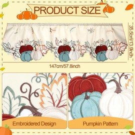 Breling Fall Kitchen Curtains Valances 58 x 14 Inch Thanksgiving Embroidered Autumn Pumpkin Window Treatment Valance for Bedroom Bathroom Living Room Party Decor