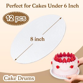 12 PCS Cake Boards 8 Inch Round, 8 Inch Cake Drums, 1/4" Thick Cake Drum, Cake Board Food Grade Cake Base, White Cake Cardboard Circles Bases para Pasteles for Wedding & Party & Pizza Desserts