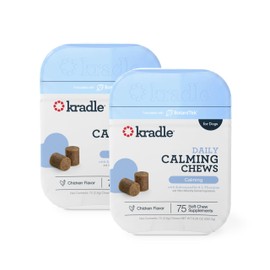 Kradle Calming Chews - Daily Stress Relief Support for Dogs - Bite Size, Chicken Flavor - Human Grade Calming Chews with Soothing Ingredients - for All Dog Breed & Sizes - 75 Soft Chews, 2 Pack