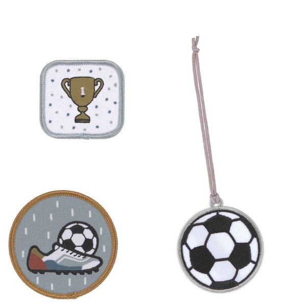 LÄSSIG Pendant and patches set (3 pieces) with press stud, school patches set, football, Patches and tags for backpacks and school bags