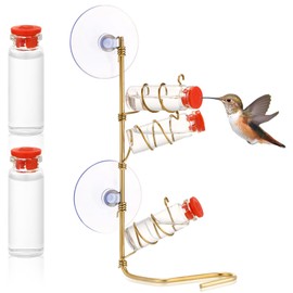 Vesici Window Hummingbird Feeder Suction Cups Copper Wire Birds Hummingbird Water Feeder Copper Feed Water with 5 Pcs Glass Bottles
