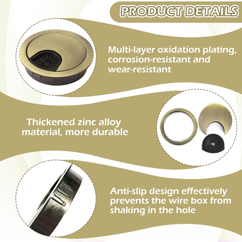 2Pcs Desk Grommet, Alloy Desk Cable Hole Round Cable Grommet
