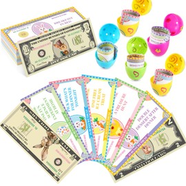JULEASEL 100 Pcs Easter Egg Fillers-Bunny Money Coupons, Paper Easter Egg Tokens Basket Stuffers, 60 Redeemable Coupons+30 Blank DIY Coupons+10 Bunny Dollars, for Easter Activities