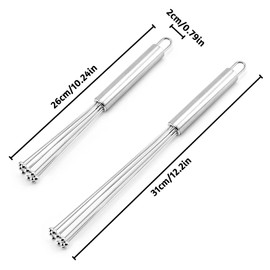 2 Pieces Hand Whisk, Stainless Steel Ball Whisk Large and One Small for Cooking, Blending, Beating, Stirring