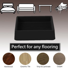 2.5x2.5 Square Rubber Furniture Caster Cups, Anti-Sliding Furniture Pads Bed Stopper Floor Protectors with Grip - Protect Any Flooring