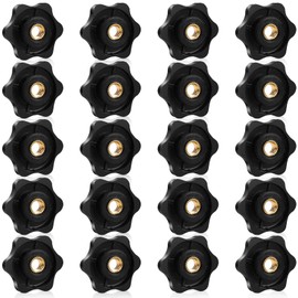 Piriuuo 20 Pcs 1/4-20 Knob 6 Star Knobs T Track Bolts Knobs 1/4 Inch 20 Female Threaded Knobs Hexagon Knob Nuts Jig Knobs Clamping Knobs