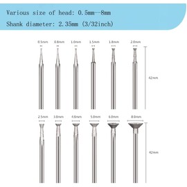 12 Pcs Bowl Shape Diamond Burr Set, 3/32 Inch Shank Stone Carving Bits Wire Rounder Bits for Rotary Tool