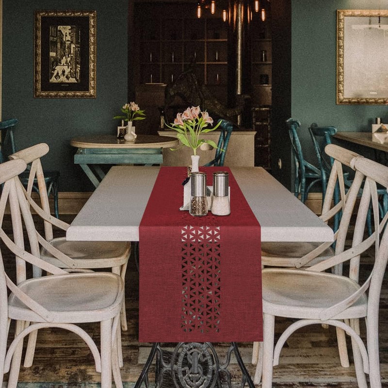 BAZIOE Linen Table Runner - Modern Red Washable Table Decoration